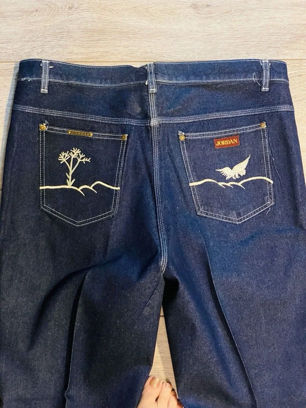 Vtg 80s Mens Jeans Jordan Denim Dark Wash Baggy Graphic Skater 40